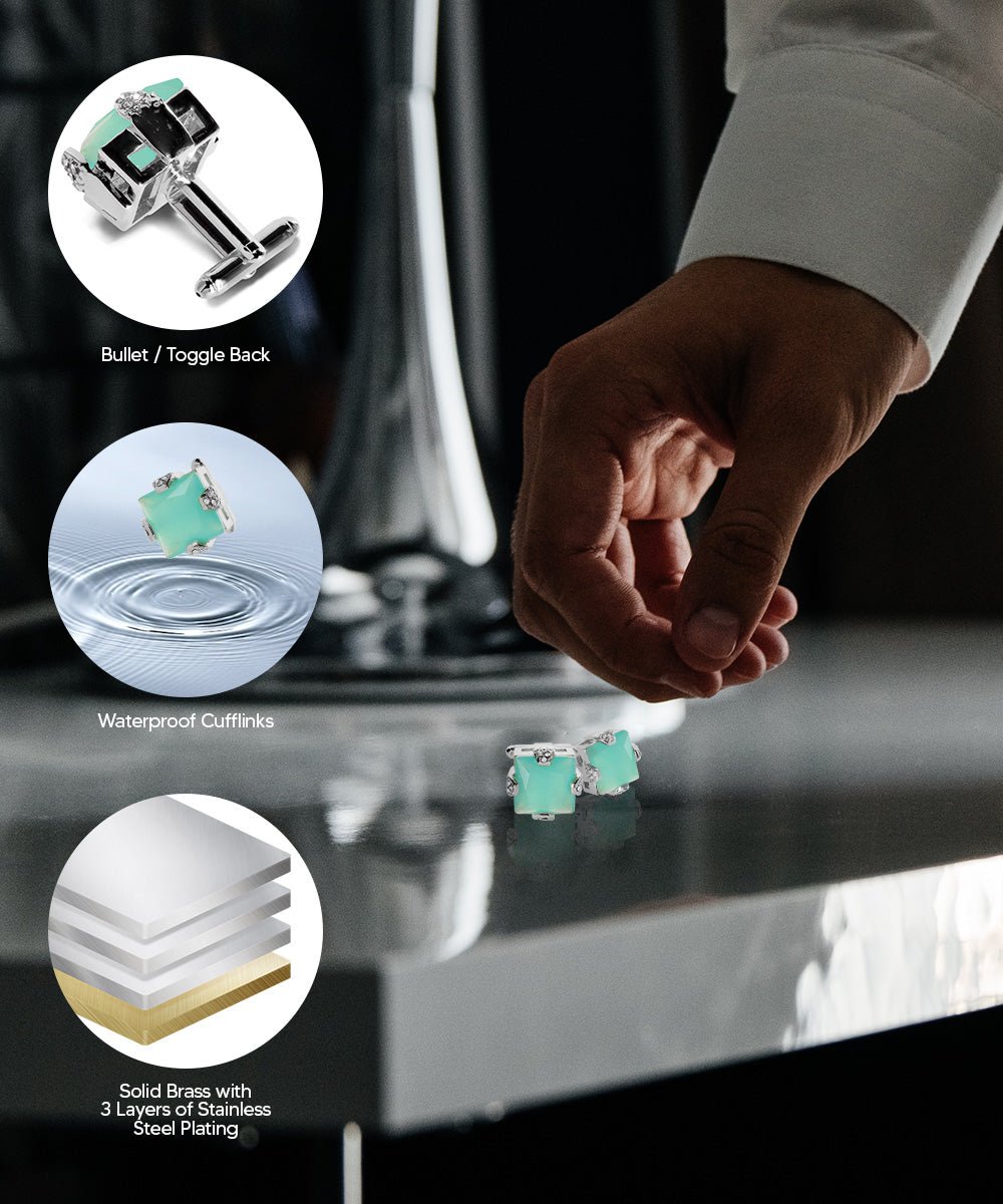 Vittorio Vico Princess Cut Colorstone Cufflinks: CL13XX Series - Aqua and Silver - Cufflinks - Vittorio Vico