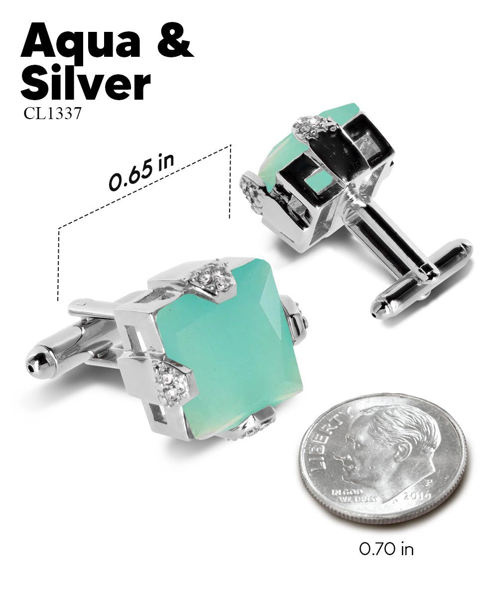 Vittorio Vico Princess Cut Colorstone Cufflinks: CL13XX Series - Aqua and Silver - Cufflinks - Vittorio Vico