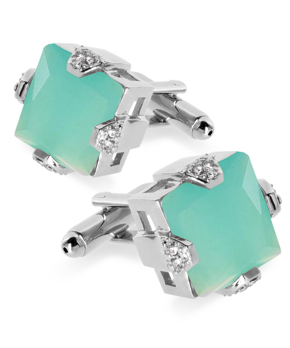 Vittorio Vico Princess Cut Colorstone Cufflinks: CL13XX Series - Aqua and Silver - Cufflinks - Vittorio Vico