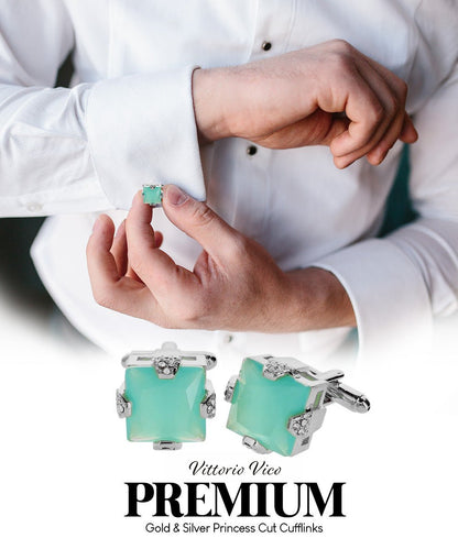 Vittorio Vico Princess Cut Colorstone Cufflinks: CL13XX Series - Aqua and Silver - Cufflinks - Vittorio Vico