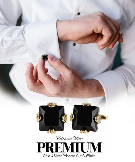 Vittorio Vico Princess Cut Colorstone Cufflinks: CL13XX Series - Black and Gold - Cufflinks - Vittorio Vico