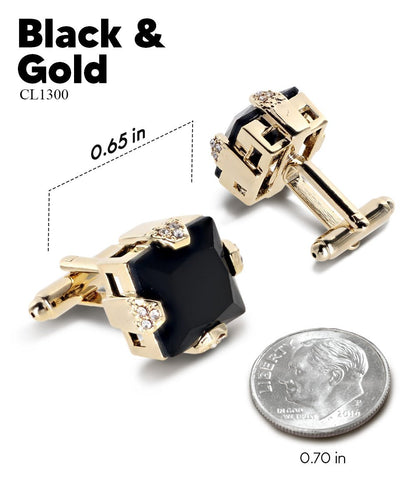 Vittorio Vico Princess Cut Colorstone Cufflinks: CL13XX Series - Black and Gold - Cufflinks - Vittorio Vico