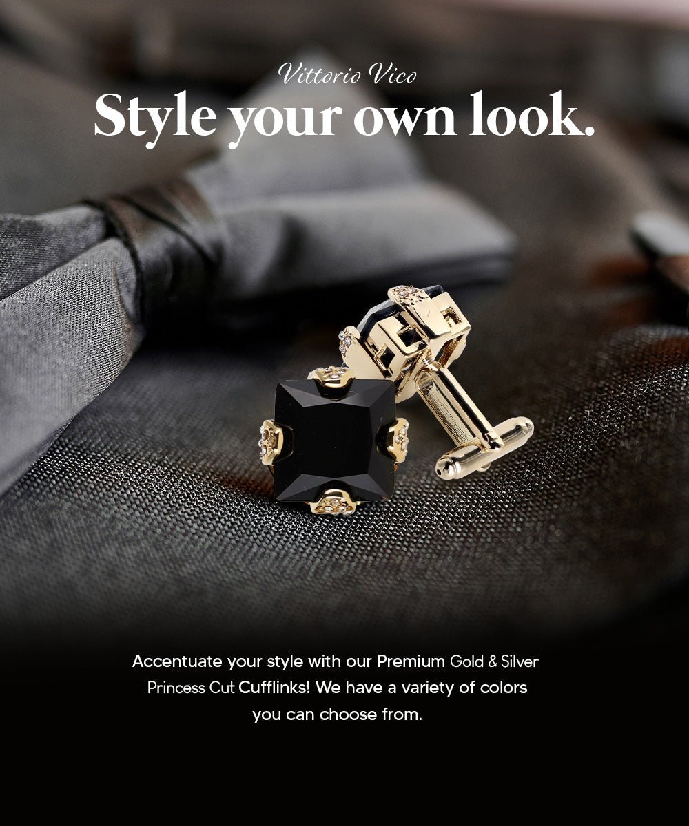 Vittorio Vico Princess Cut Colorstone Cufflinks: CL13XX Series - Black and Gold - Cufflinks - Vittorio Vico