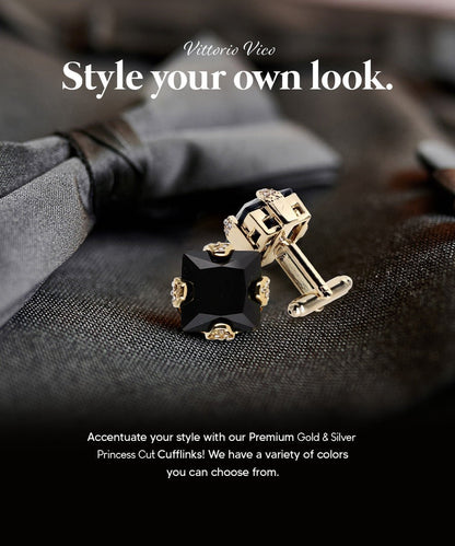 Vittorio Vico Princess Cut Colorstone Cufflinks: CL13XX Series - Black and Gold - Cufflinks - Vittorio Vico