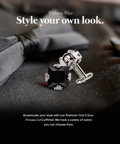 Vittorio Vico Princess Cut Colorstone Cufflinks: CL13XX Series - Black and Silver - Cufflinks - Vittorio Vico