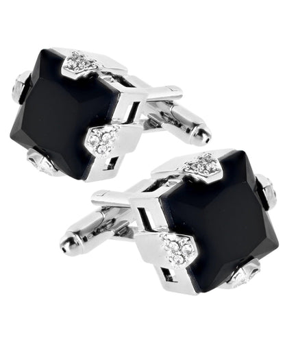 Vittorio Vico Princess Cut Colorstone Cufflinks: CL13XX Series - Black and Silver - Cufflinks - Vittorio Vico