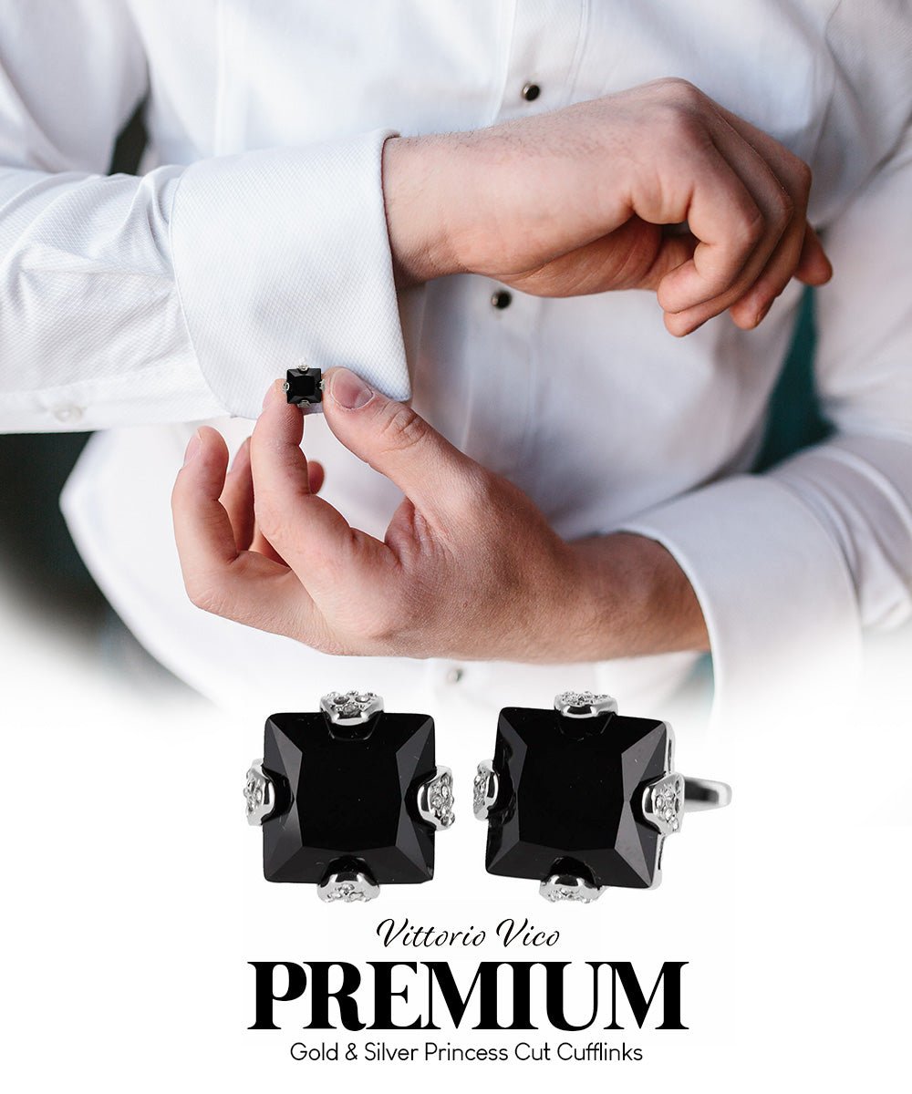 Vittorio Vico Princess Cut Colorstone Cufflinks: CL13XX Series - Black and Silver - Cufflinks - Vittorio Vico