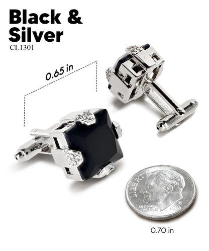 Vittorio Vico Princess Cut Colorstone Cufflinks: CL13XX Series - Black and Silver - Cufflinks - Vittorio Vico