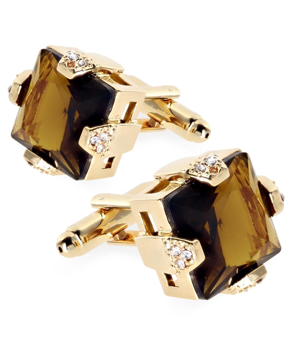 Vittorio Vico Princess Cut Colorstone Cufflinks: CL13XX Series - Brown and Gold - Cufflinks - Vittorio Vico