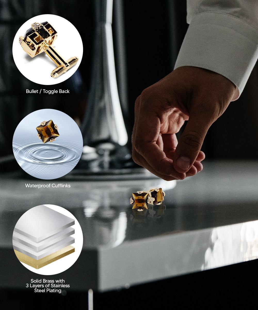 Vittorio Vico Princess Cut Colorstone Cufflinks: CL13XX Series - Brown and Gold - Cufflinks - Vittorio Vico
