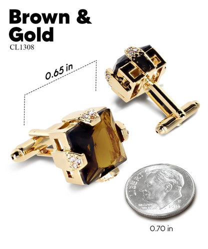 Vittorio Vico Princess Cut Colorstone Cufflinks: CL13XX Series - Brown and Gold - Cufflinks - Vittorio Vico