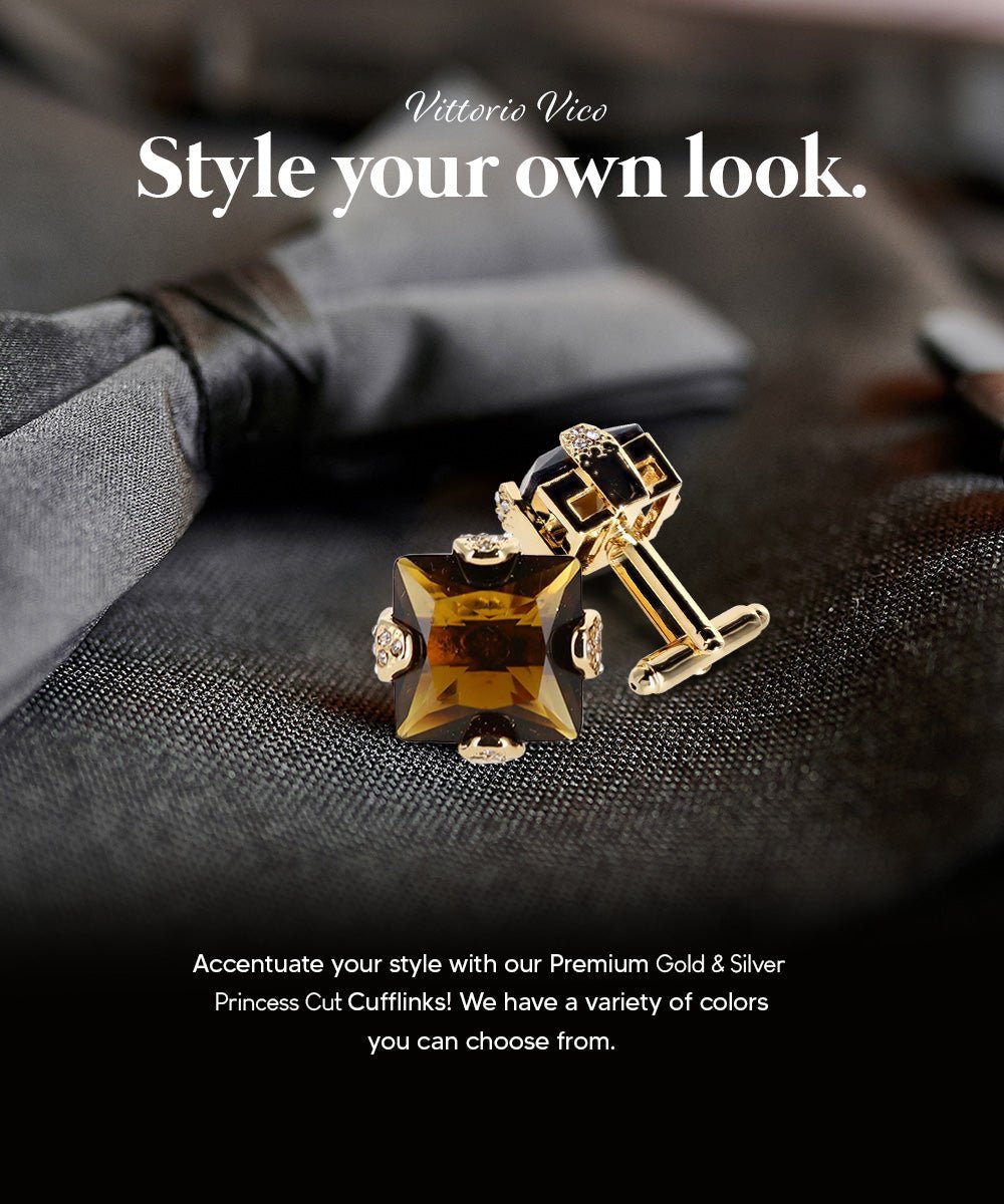 Vittorio Vico Princess Cut Colorstone Cufflinks: CL13XX Series - Brown and Gold - Cufflinks - Vittorio Vico