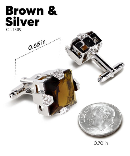Vittorio Vico Princess Cut Colorstone Cufflinks: CL13XX Series - Brown and Silver - Cufflinks - Vittorio Vico
