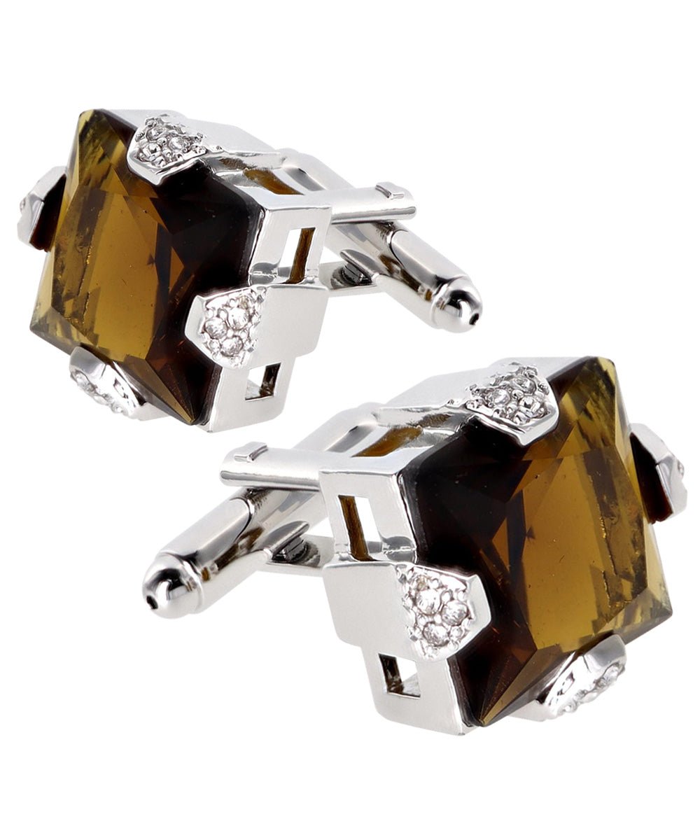Vittorio Vico Princess Cut Colorstone Cufflinks: CL13XX Series - Brown and Silver - Cufflinks - Vittorio Vico