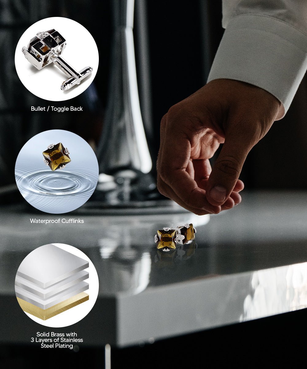 Vittorio Vico Princess Cut Colorstone Cufflinks: CL13XX Series - Brown and Silver - Cufflinks - Vittorio Vico