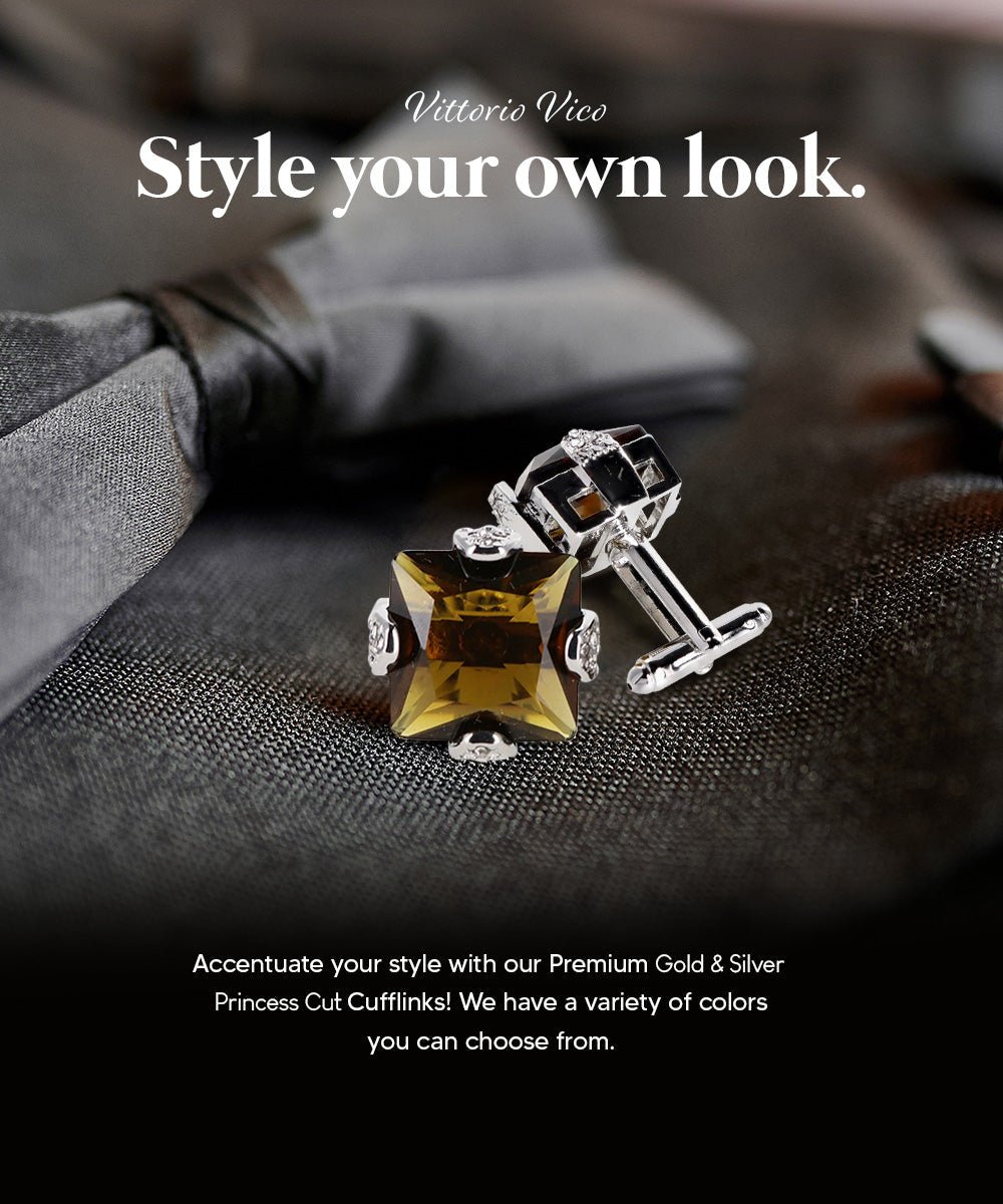 Vittorio Vico Princess Cut Colorstone Cufflinks: CL13XX Series - Brown and Silver - Cufflinks - Vittorio Vico
