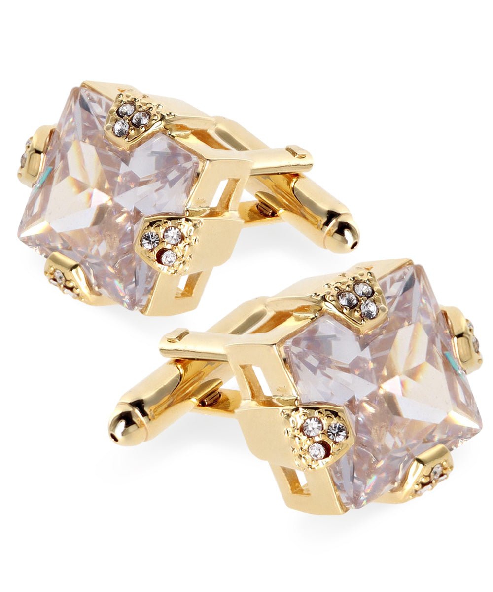 Vittorio Vico Princess Cut Colorstone Cufflinks: CL13XX Series - Clear and Gold - Cufflinks - Vittorio Vico