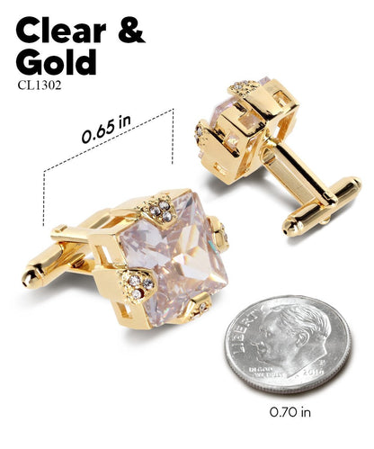 Vittorio Vico Princess Cut Colorstone Cufflinks: CL13XX Series - Clear and Gold - Cufflinks - Vittorio Vico