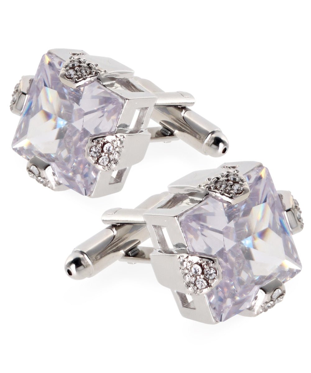 Vittorio Vico Princess Cut Colorstone Cufflinks: CL13XX Series - Clear and Silver - Cufflinks - Vittorio Vico