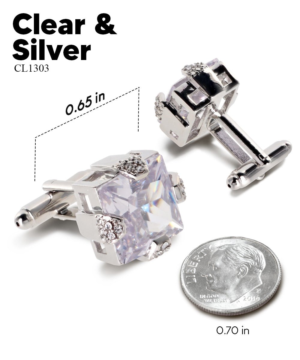 Vittorio Vico Princess Cut Colorstone Cufflinks: CL13XX Series - Clear and Silver - Cufflinks - Vittorio Vico