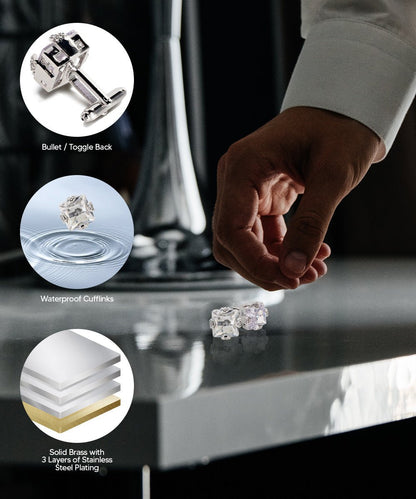 Vittorio Vico Princess Cut Colorstone Cufflinks: CL13XX Series - Clear and Silver - Cufflinks - Vittorio Vico