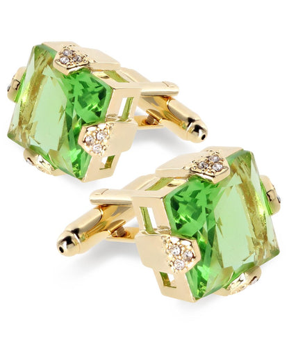 Vittorio Vico Princess Cut Colorstone Cufflinks: CL13XX Series - Emerald Green and Gold - Cufflinks - Vittorio Vico