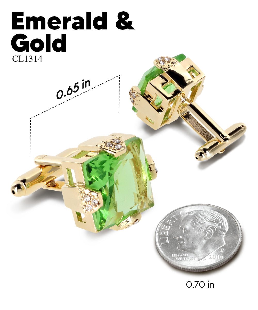 Vittorio Vico Princess Cut Colorstone Cufflinks: CL13XX Series - Emerald Green and Gold - Cufflinks - Vittorio Vico