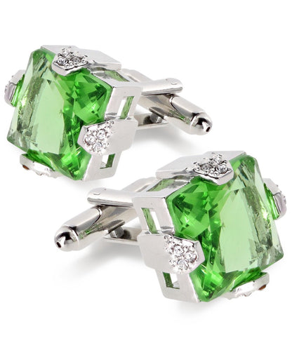 Vittorio Vico Princess Cut Colorstone Cufflinks: CL13XX Series - Emerald Green and Silver - Cufflinks - Vittorio Vico