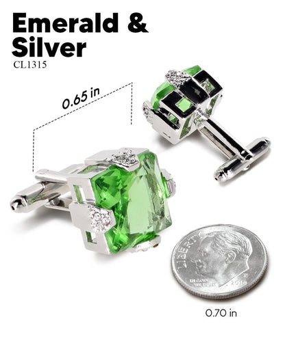 Vittorio Vico Princess Cut Colorstone Cufflinks: CL13XX Series - Emerald Green and Silver - Cufflinks - Vittorio Vico