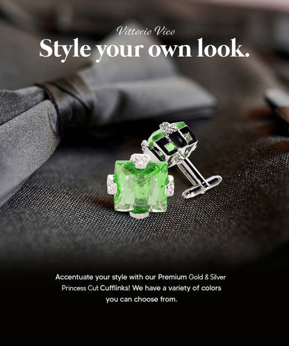 Vittorio Vico Princess Cut Colorstone Cufflinks: CL13XX Series - Emerald Green and Silver - Cufflinks - Vittorio Vico