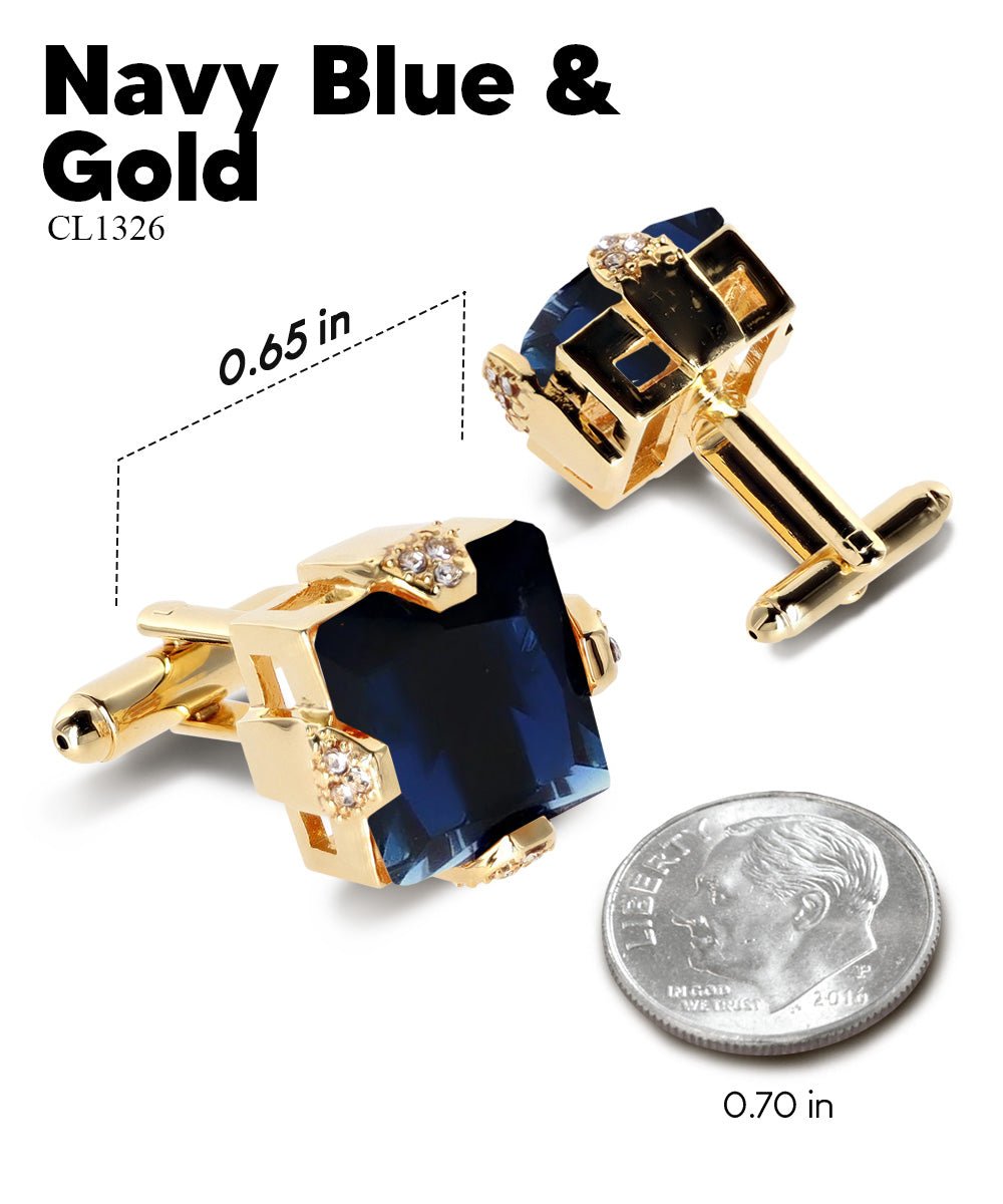 Vittorio Vico Princess Cut Colorstone Cufflinks: CL13XX Series - Navy Blue and Gold - Cufflinks - Vittorio Vico