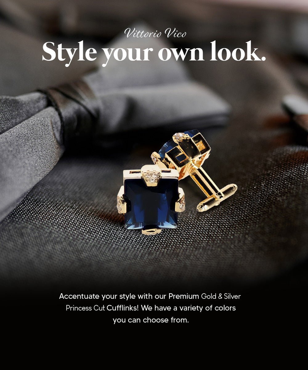 Vittorio Vico Princess Cut Colorstone Cufflinks: CL13XX Series - Navy Blue and Gold - Cufflinks - Vittorio Vico