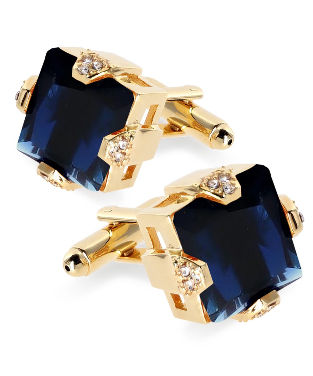 Vittorio Vico Princess Cut Colorstone Cufflinks: CL13XX Series - Navy Blue and Gold - Cufflinks - Vittorio Vico