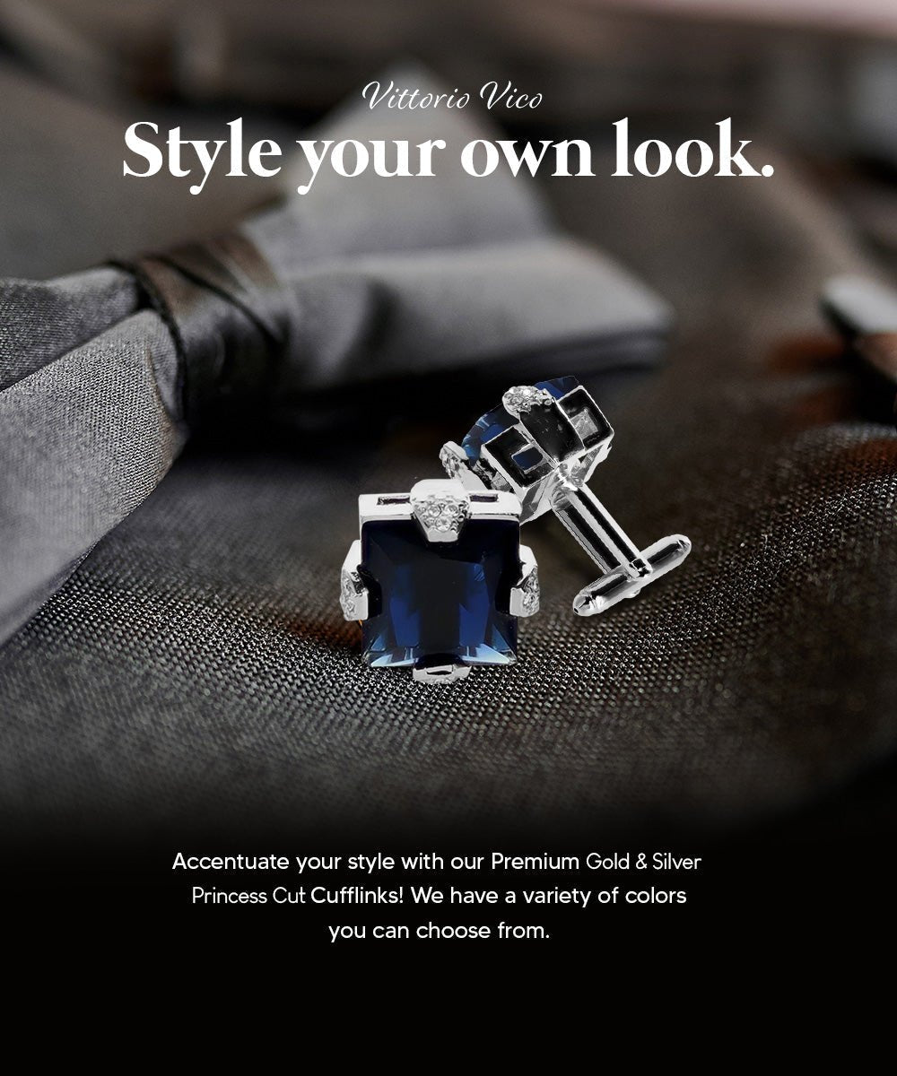 Vittorio Vico Princess Cut Colorstone Cufflinks: CL13XX Series - Navy Blue and Silver - Cufflinks - Vittorio Vico