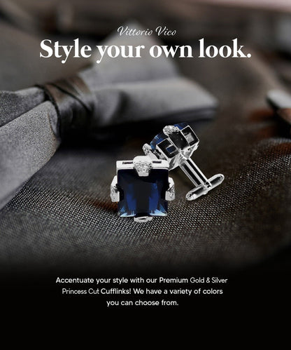 Vittorio Vico Princess Cut Colorstone Cufflinks: CL13XX Series - Navy Blue and Silver - Cufflinks - Vittorio Vico