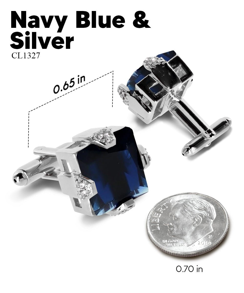 Vittorio Vico Princess Cut Colorstone Cufflinks: CL13XX Series - Navy Blue and Silver - Cufflinks - Vittorio Vico