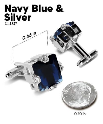 Vittorio Vico Princess Cut Colorstone Cufflinks: CL13XX Series - Navy Blue and Silver - Cufflinks - Vittorio Vico