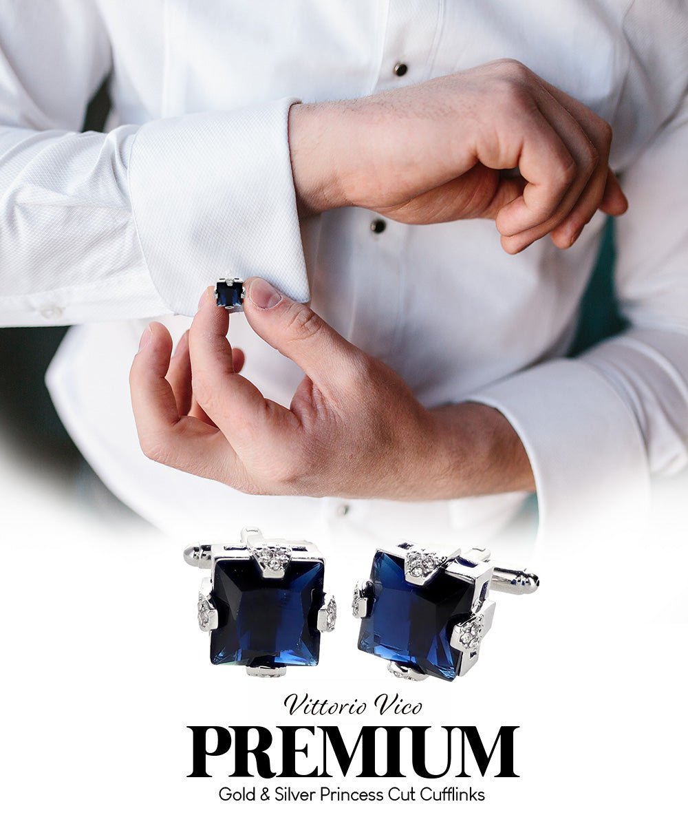 Vittorio Vico Princess Cut Colorstone Cufflinks: CL13XX Series - Navy Blue and Silver - Cufflinks - Vittorio Vico