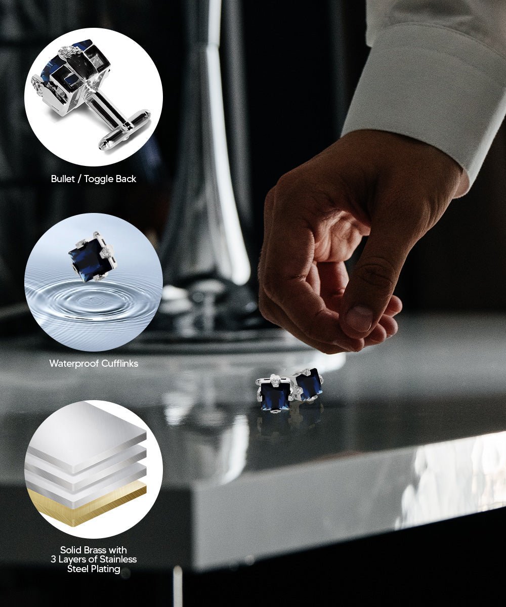 Vittorio Vico Princess Cut Colorstone Cufflinks: CL13XX Series - Navy Blue and Silver - Cufflinks - Vittorio Vico