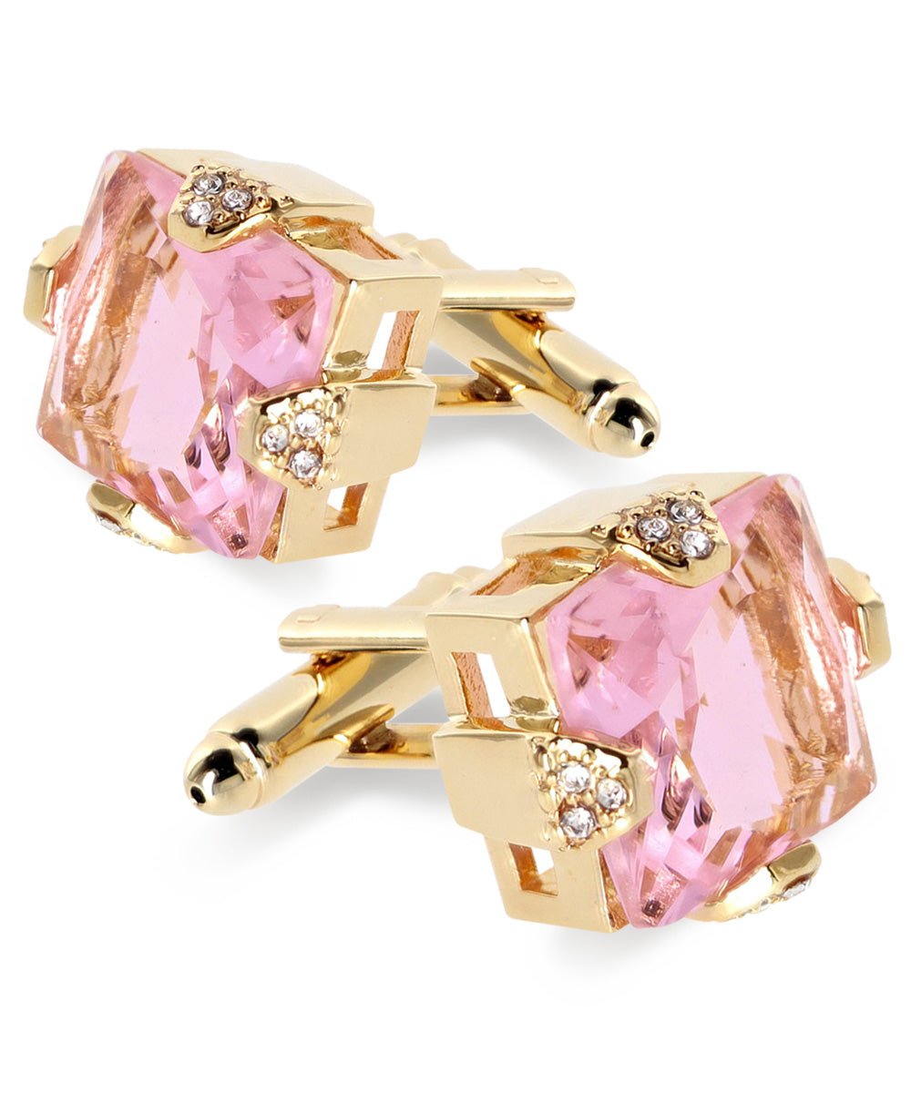 Vittorio Vico Princess Cut Colorstone Cufflinks: CL13XX Series - Pink and Gold - Cufflinks - Vittorio Vico