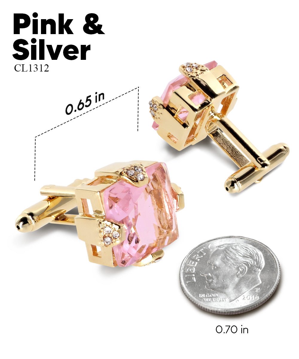 Vittorio Vico Princess Cut Colorstone Cufflinks: CL13XX Series - Pink and Gold - Cufflinks - Vittorio Vico