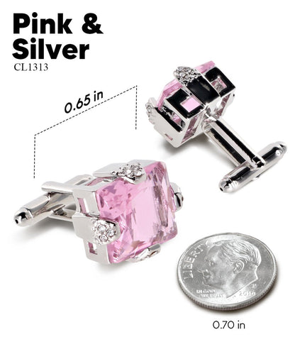 Vittorio Vico Princess Cut Colorstone Cufflinks: CL13XX Series - Pink and Silver - Cufflinks - Vittorio Vico