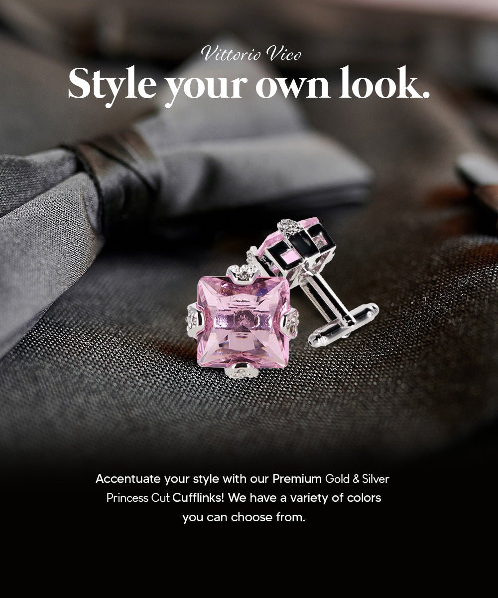 Vittorio Vico Princess Cut Colorstone Cufflinks: CL13XX Series - Pink and Silver - Cufflinks - Vittorio Vico