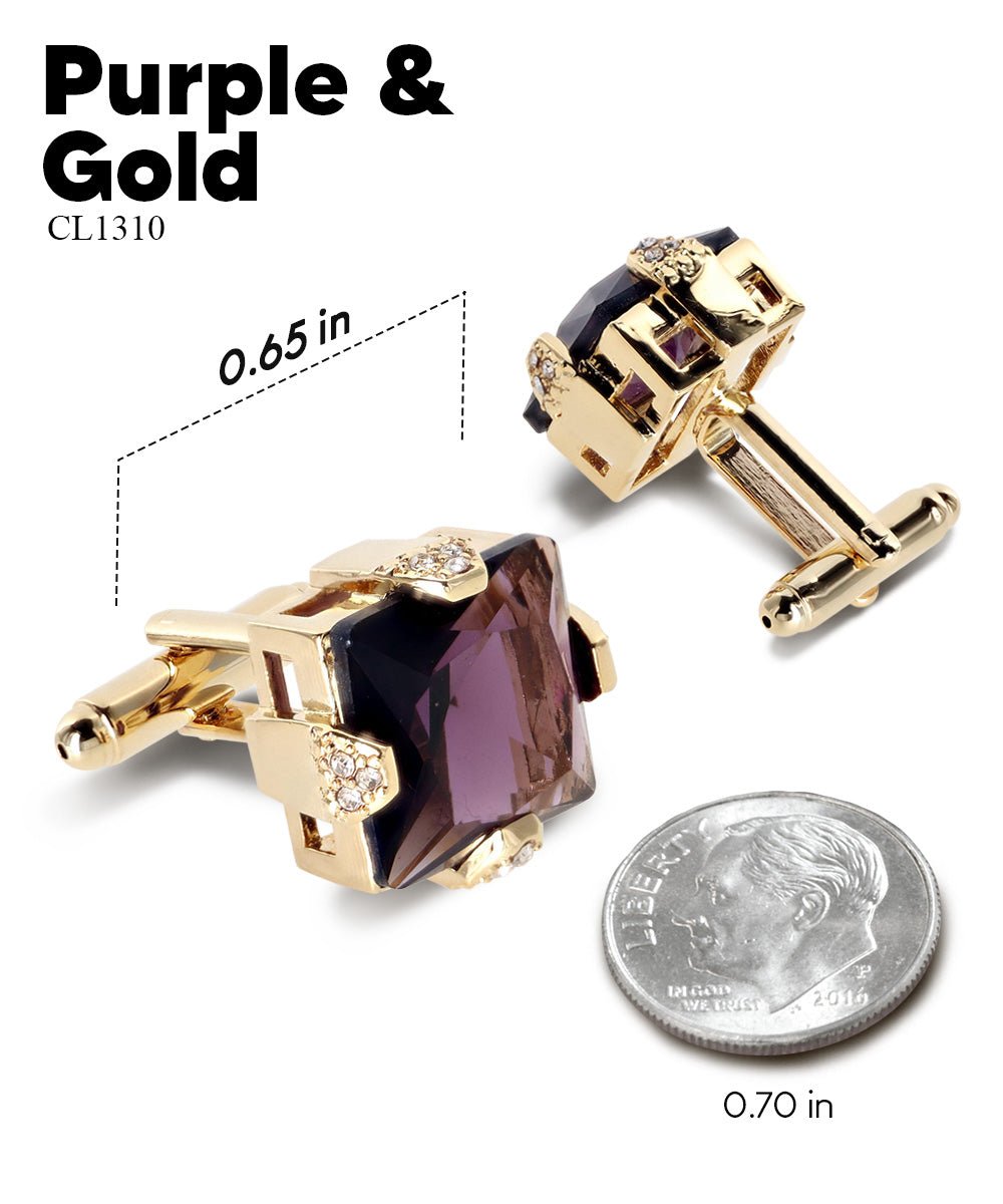 Vittorio Vico Princess Cut Colorstone Cufflinks: CL13XX Series - Purple and Gold - Cufflinks - Vittorio Vico
