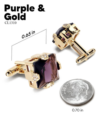 Vittorio Vico Princess Cut Colorstone Cufflinks: CL13XX Series - Purple and Gold - Cufflinks - Vittorio Vico