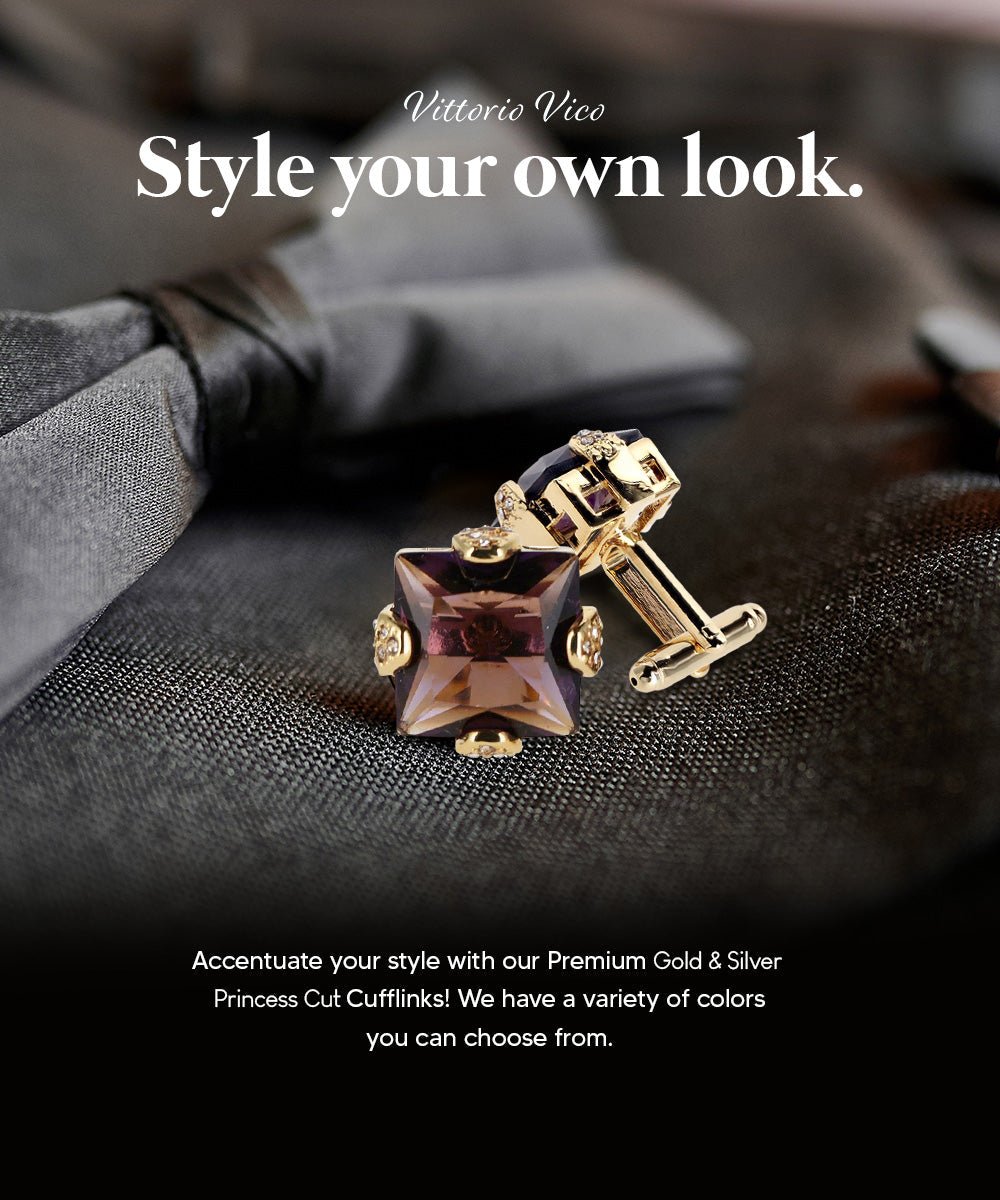 Vittorio Vico Princess Cut Colorstone Cufflinks: CL13XX Series - Purple and Gold - Cufflinks - Vittorio Vico