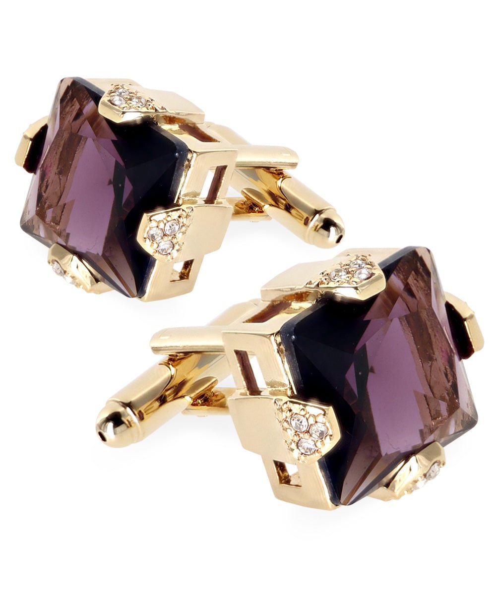 Vittorio Vico Princess Cut Colorstone Cufflinks: CL13XX Series - Purple and Gold - Cufflinks - Vittorio Vico