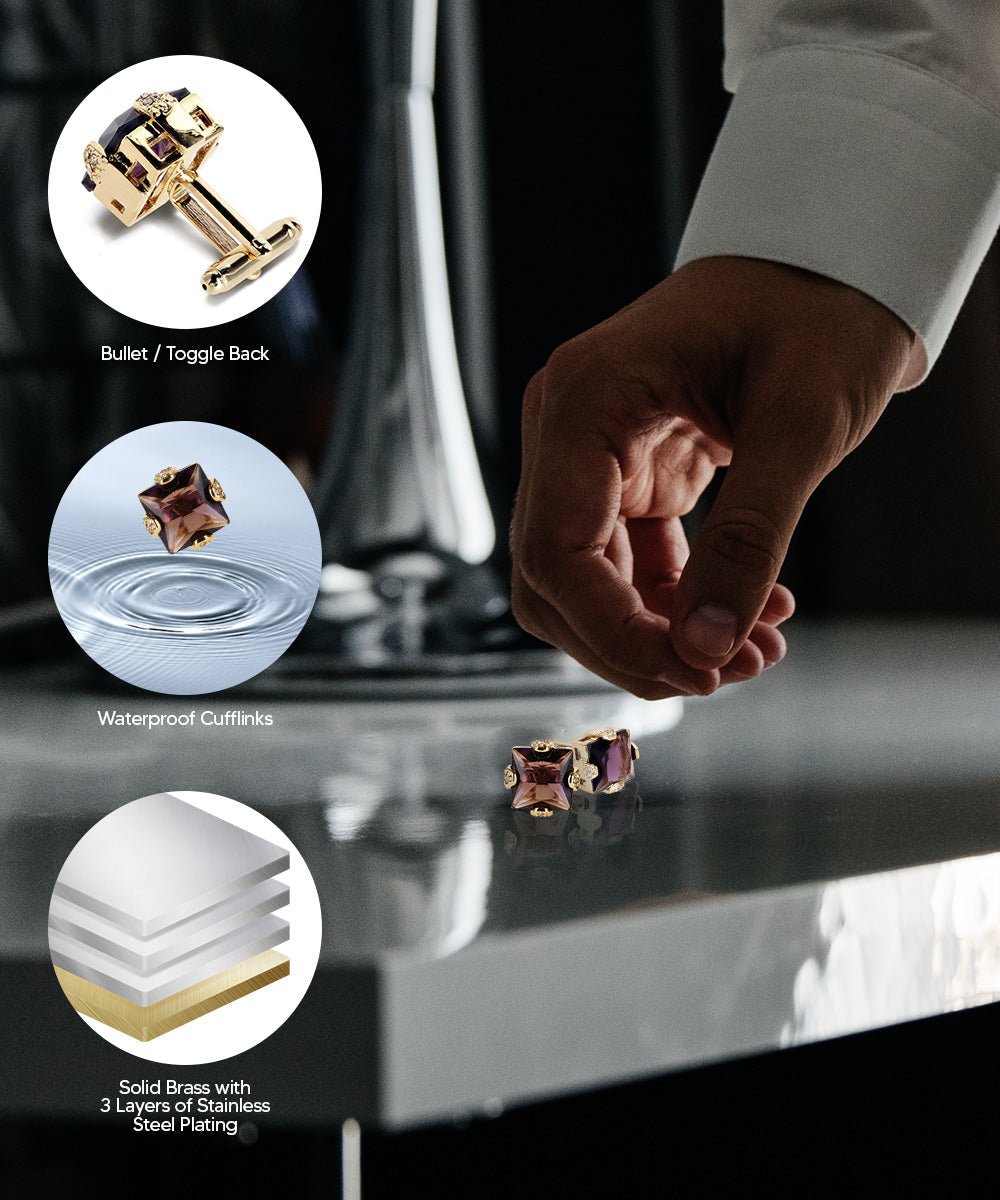 Vittorio Vico Princess Cut Colorstone Cufflinks: CL13XX Series - Purple and Gold - Cufflinks - Vittorio Vico