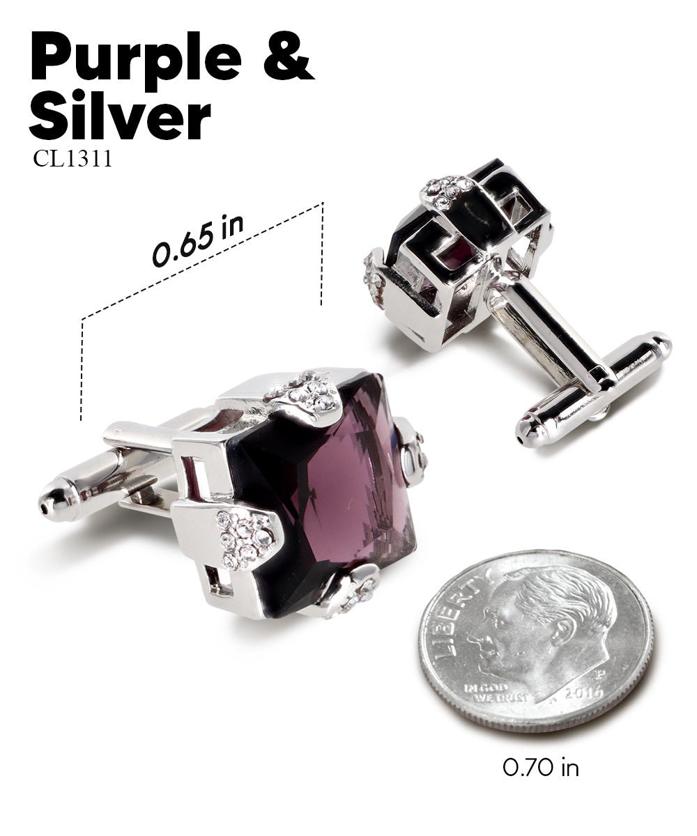 Vittorio Vico Princess Cut Colorstone Cufflinks: CL13XX Series - Purple and Silver - Cufflinks - Vittorio Vico