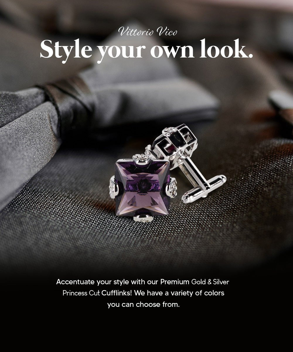 Vittorio Vico Princess Cut Colorstone Cufflinks: CL13XX Series - Purple and Silver - Cufflinks - Vittorio Vico